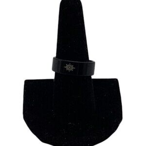 Black Stainless Steel Ring Silver Sunburst‎ Design Unisex Size 10 Band